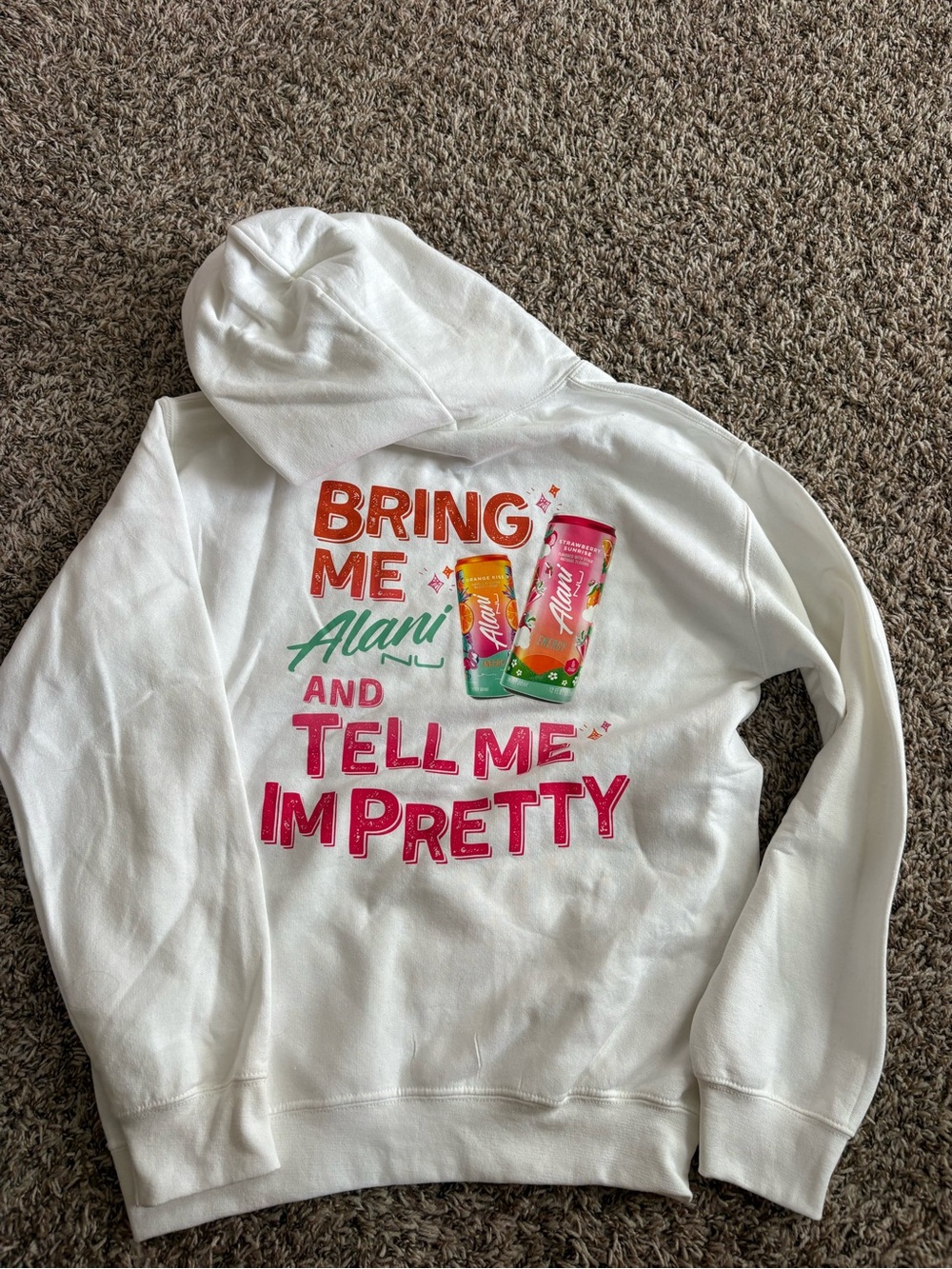 Gildan White Hoodie with Orange, Pink & Green Can Graphic